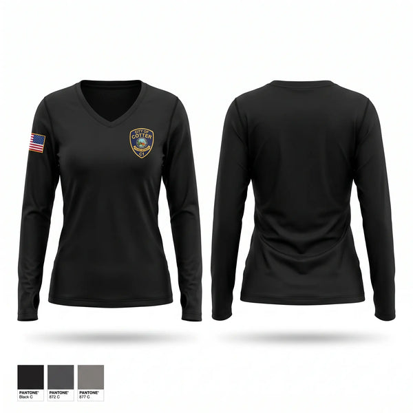 Womens Long Sleeve Vneck Shirt, Cotter Police Department, Police, Teamtime, Team time, sublimation, custom sports apparel, team uniforms, spirit wear, spiritwear, sports uniforms, custom shirts, team store, custom team store, fundraiser sports, apparel fundraiser
