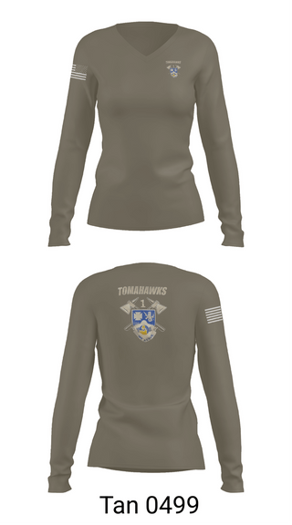 Womens Long Sleeve Vneck Shirt, TOMAHAWKS 1-23 IN, Army, Teamtime, Team time, sublimation, custom sports apparel, team uniforms, spirit wear, spiritwear, sports uniforms, custom shirts, team store, custom team store, fundraiser sports, apparel fundraiser
