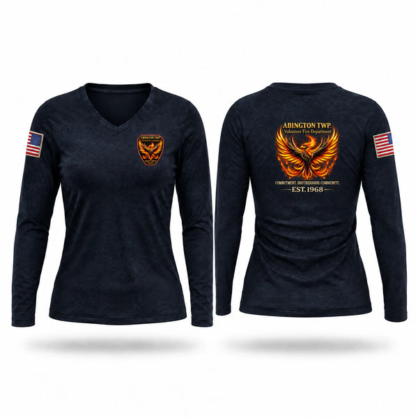 Womens Long Sleeve Vneck Shirt, Abington township volunteer fire department, Fire Department, Teamtime, Team time, sublimation, custom sports apparel, team uniforms, spirit wear, spiritwear, sports uniforms, custom shirts, team store, custom team store, fundraiser sports, apparel fundraiser
