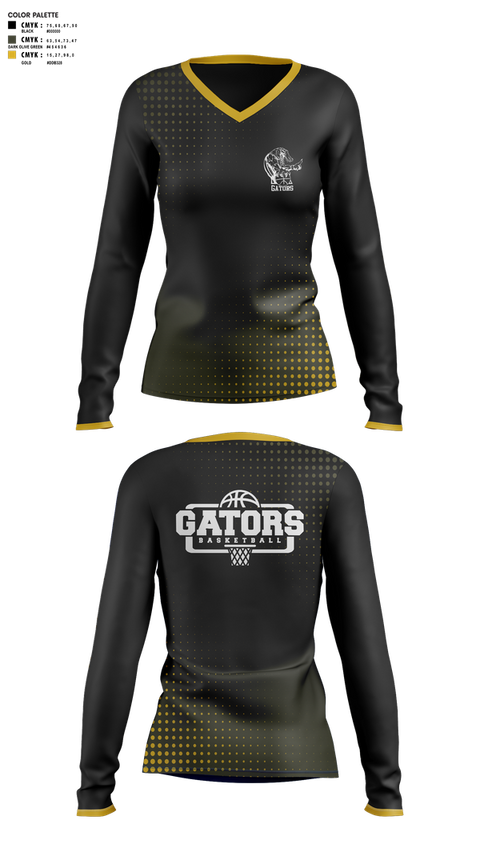 Womens Long Sleeve Vneck Shirt, Gators, Women's Basketball, Teamtime, Team time, sublimation, custom sports apparel, team uniforms, spirit wear, spiritwear, sports uniforms, custom shirts, team store, custom team store, fundraiser sports, apparel fundraiser