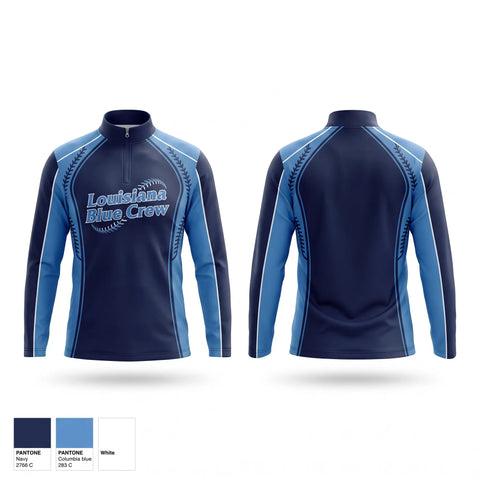 Quarter Zip Jacket, Louisiana Blue Crew, Baseball, Teamtime, Team time, sublimation, custom sports apparel, team uniforms, spirit wear, spiritwear, sports uniforms, custom shirts, team store, custom team store, fundraiser sports, apparel fundraiser