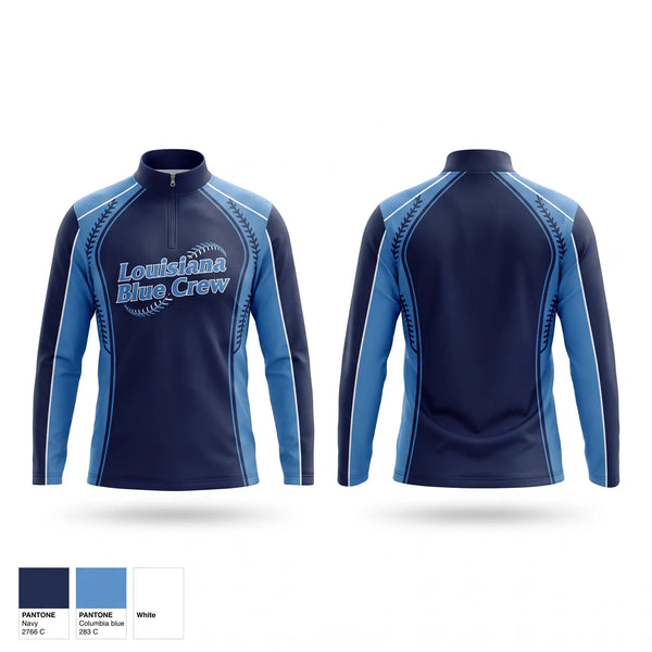 Quarter Zip Jacket, Louisiana Blue Crew, Baseball, Teamtime, Team time, sublimation, custom sports apparel, team uniforms, spirit wear, spiritwear, sports uniforms, custom shirts, team store, custom team store, fundraiser sports, apparel fundraiser