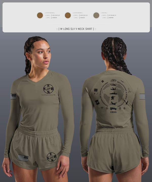 Womens Long Sleeve Vneck Shirt, Naval Hospital Jacksonville ERSS, , Teamtime, Team time, sublimation, custom sports apparel, team uniforms, spirit wear, spiritwear, sports uniforms, custom shirts, team store, custom team store, fundraiser sports, apparel fundraiser