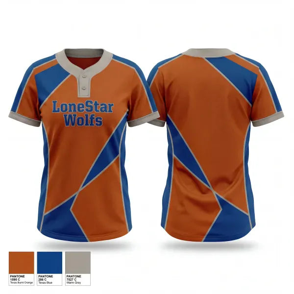 Two Button Softball Jersey, LoneStar Wolfs, Softball, Teamtime, Team time, sublimation, custom sports apparel, team uniforms, spirit wear, spiritwear, sports uniforms, custom shirts, team store, custom team store, fundraiser sports, apparel fundraiser