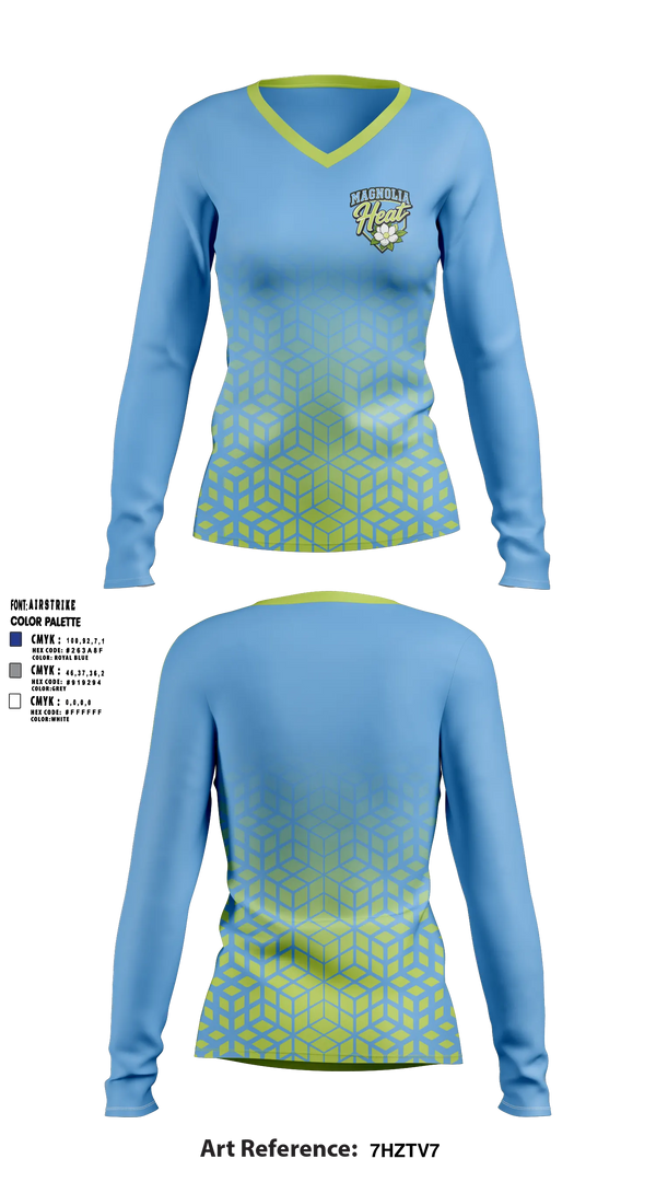 Womens Long Sleeve Vneck Shirt, Magnolia Heat, Softball, Teamtime, Team time, sublimation, custom sports apparel, team uniforms, spirit wear, spiritwear, sports uniforms, custom shirts, team store, custom team store, fundraiser sports, apparel fundraiser