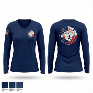 Womens Long Sleeve Vneck Shirt, CFD Station 1, Fire Department, Teamtime, Team time, sublimation, custom sports apparel, team uniforms, spirit wear, spiritwear, sports uniforms, custom shirts, team store, custom team store, fundraiser sports, apparel fundraiser