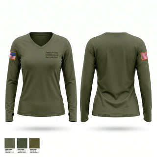 Womens Long Sleeve Vneck Shirt, Peoria Police Neighborhood Services Unit, Police, Teamtime, Team time, sublimation, custom sports apparel, team uniforms, spirit wear, spiritwear, sports uniforms, custom shirts, team store, custom team store, fundraiser sports, apparel fundraiser