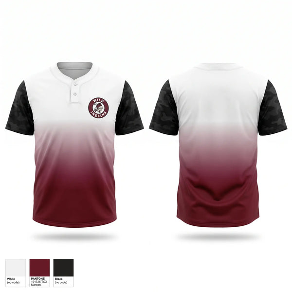 Two Button Softball Jersey, Wild Indians, Softball, Teamtime, Team time, sublimation, custom sports apparel, team uniforms, spirit wear, spiritwear, sports uniforms, custom shirts, team store, custom team store, fundraiser sports, apparel fundraiser