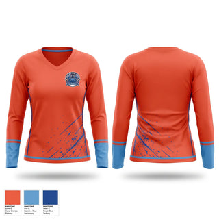 Womens Long Sleeve Vneck Shirt, Back bay blue crabs, Baseball, Teamtime, Team time, sublimation, custom sports apparel, team uniforms, spirit wear, spiritwear, sports uniforms, custom shirts, team store, custom team store, fundraiser sports, apparel fundraiser