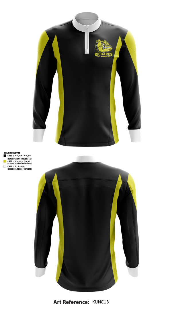 Quarter Zip Jacket, Richards High School Cheer, Cheer, Teamtime, Team time, sublimation, custom sports apparel, team uniforms, spirit wear, spiritwear, sports uniforms, custom shirts, team store, custom team store, fundraiser sports, apparel fundraiser
