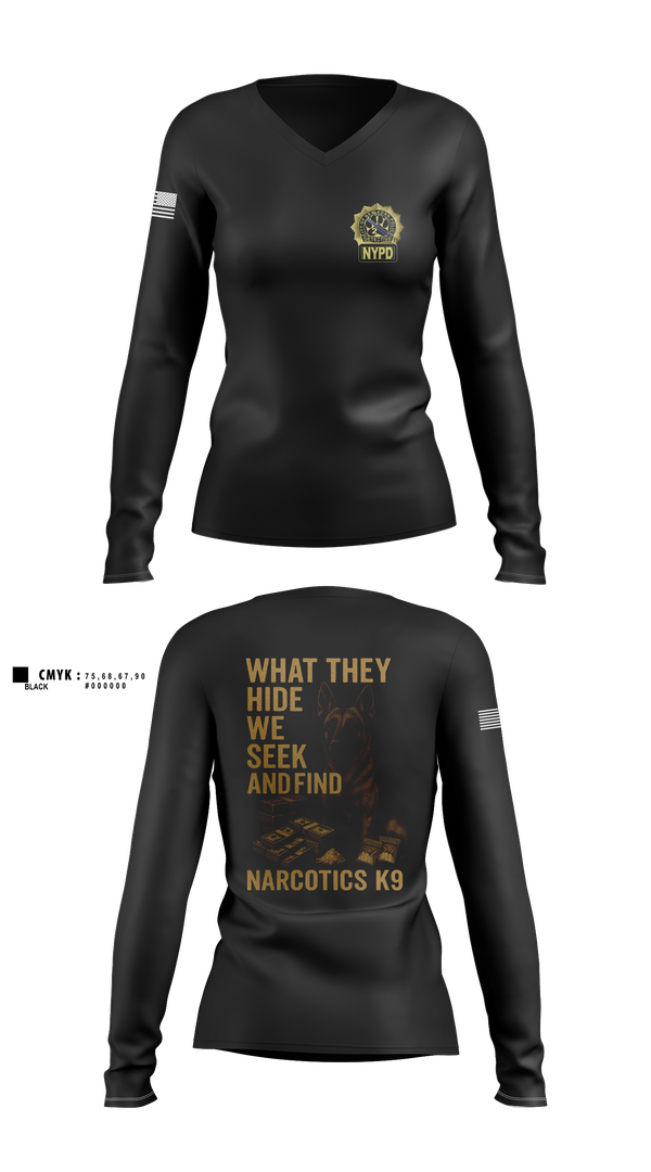 Womens Long Sleeve Vneck Shirt, Narcotics K9, , Teamtime, Team time, sublimation, custom sports apparel, team uniforms, spirit wear, spiritwear, sports uniforms, custom shirts, team store, custom team store, fundraiser sports, apparel fundraiser