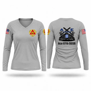 Womens Long Sleeve Vneck Shirt, Aco 87th DSSB, Army, Teamtime, Team time, sublimation, custom sports apparel, team uniforms, spirit wear, spiritwear, sports uniforms, custom shirts, team store, custom team store, fundraiser sports, apparel fundraiser