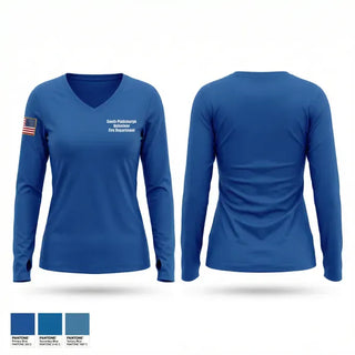 Womens Long Sleeve Vneck Shirt, South Plattsburgh Volunteer Fire Department, Fire Department, Teamtime, Team time, sublimation, custom sports apparel, team uniforms, spirit wear, spiritwear, sports uniforms, custom shirts, team store, custom team store, fundraiser sports, apparel fundraiser