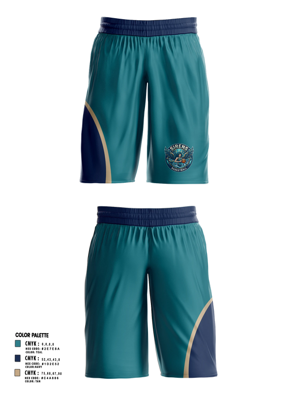 Womens Basketball Shorts, Siren's Academy, Women's Basketball, Teamtime, Team time, sublimation, custom sports apparel, team uniforms, spirit wear, spiritwear, sports uniforms, custom shirts, team store, custom team store, fundraiser sports, apparel fundraiser