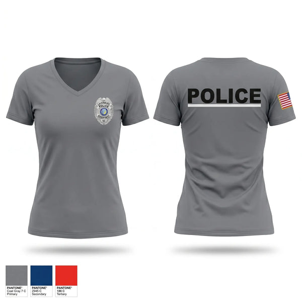 Womens Short Sleeve Vneck Shirt, LAURINBURG POLICE DEPARTMENT, Police, Teamtime, Team time, sublimation, custom sports apparel, team uniforms, spirit wear, spiritwear, sports uniforms, custom shirts, team store, custom team store, fundraiser sports, apparel fundraiser
