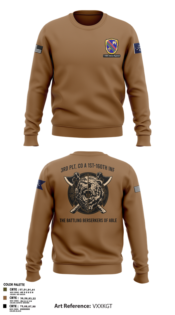 Crew Neck Sweatshirt, Co A, 1st-160th INF, 79th IBCT, , Teamtime, Team time, sublimation, custom sports apparel, team uniforms, spirit wear, spiritwear, sports uniforms, custom shirts, team store, custom team store, fundraiser sports, apparel fundraiser