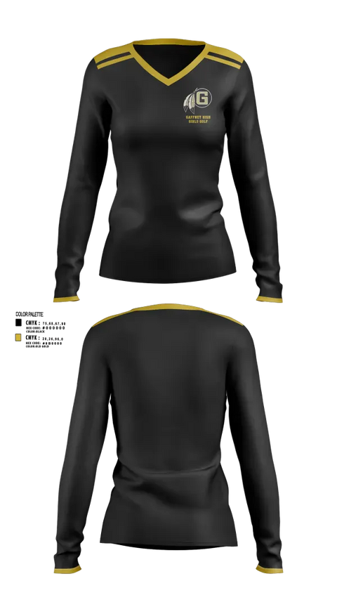 Womens Long Sleeve Vneck Shirt, Gaffney High School Golf, Golf, Teamtime, Team time, sublimation, custom sports apparel, team uniforms, spirit wear, spiritwear, sports uniforms, custom shirts, team store, custom team store, fundraiser sports, apparel fundraiser