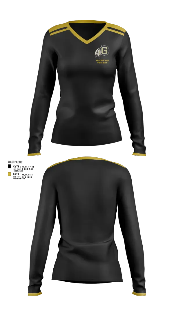 Womens Long Sleeve Vneck Shirt, Gaffney High School Golf, Golf, Teamtime, Team time, sublimation, custom sports apparel, team uniforms, spirit wear, spiritwear, sports uniforms, custom shirts, team store, custom team store, fundraiser sports, apparel fundraiser