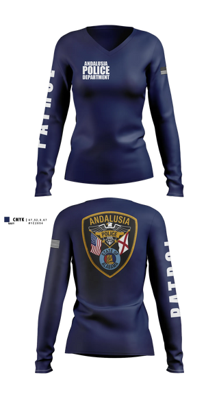 Womens Long Sleeve Vneck Shirt, Andalusia Police Department, Police, Teamtime, Team time, sublimation, custom sports apparel, team uniforms, spirit wear, spiritwear, sports uniforms, custom shirts, team store, custom team store, fundraiser sports, apparel fundraiser
