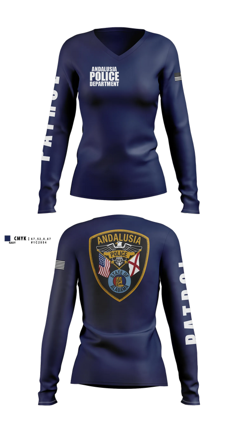 Womens Long Sleeve Vneck Shirt, Andalusia Police Department, Police, Teamtime, Team time, sublimation, custom sports apparel, team uniforms, spirit wear, spiritwear, sports uniforms, custom shirts, team store, custom team store, fundraiser sports, apparel fundraiser