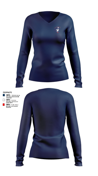 Womens Long Sleeve Vneck Shirt, Kate Duncan Smith DAR School Volleyball, Women's Volleyball, Teamtime, Team time, sublimation, custom sports apparel, team uniforms, spirit wear, spiritwear, sports uniforms, custom shirts, team store, custom team store, fundraiser sports, apparel fundraiser