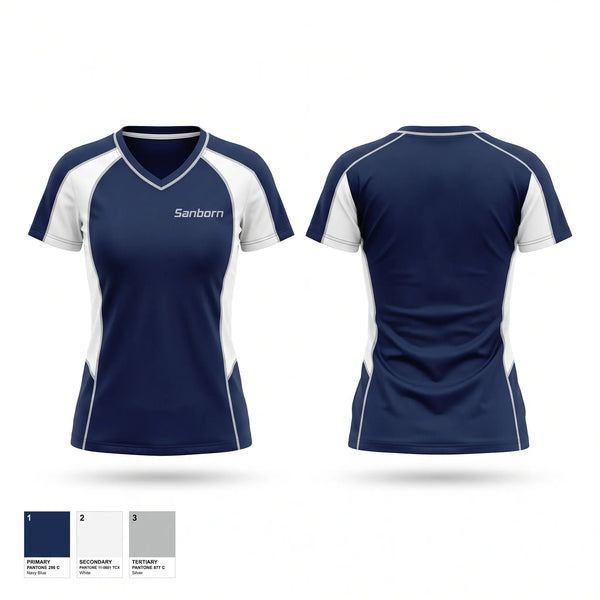 Womens Short Sleeve Vneck Shirt, Sanborn, Cheer, Teamtime, Team time, sublimation, custom sports apparel, team uniforms, spirit wear, spiritwear, sports uniforms, custom shirts, team store, custom team store, fundraiser sports, apparel fundraiser