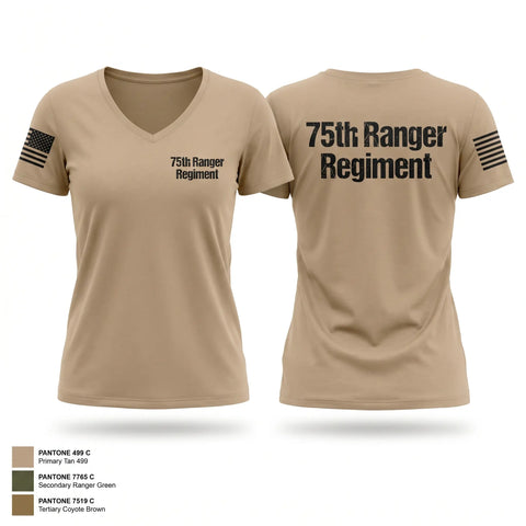 Womens Short Sleeve Vneck Shirt, 75th Ranger Regiment, Army, Teamtime, Team time, sublimation, custom sports apparel, team uniforms, spirit wear, spiritwear, sports uniforms, custom shirts, team store, custom team store, fundraiser sports, apparel fundraiser