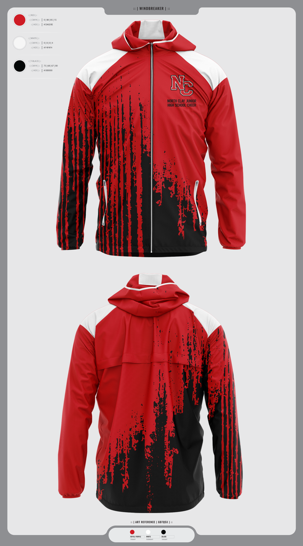 Windbreaker, North Clay Junior High School Cheer, Cheer, Teamtime, Team time, sublimation, custom sports apparel, team uniforms, spirit wear, spiritwear, sports uniforms, custom shirts, team store, custom team store, fundraiser sports, apparel fundraiser