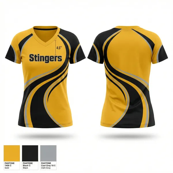 Womens Short Sleeve Vneck Shirt, Stingers, Softball, Teamtime, Team time, sublimation, custom sports apparel, team uniforms, spirit wear, spiritwear, sports uniforms, custom shirts, team store, custom team store, fundraiser sports, apparel fundraiser