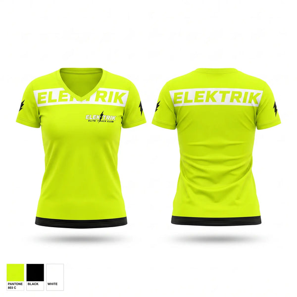 Womens Short Sleeve Vneck Shirt, ELEKTRIK ELITE TRACK CLUB, Track & Field, Teamtime, Team time, sublimation, custom sports apparel, team uniforms, spirit wear, spiritwear, sports uniforms, custom shirts, team store, custom team store, fundraiser sports, apparel fundraiser