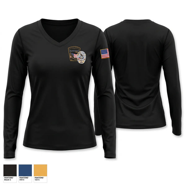 Womens Long Sleeve Vneck Shirt, Eldridge Police Department, Police, Teamtime, Team time, sublimation, custom sports apparel, team uniforms, spirit wear, spiritwear, sports uniforms, custom shirts, team store, custom team store, fundraiser sports, apparel fundraiser