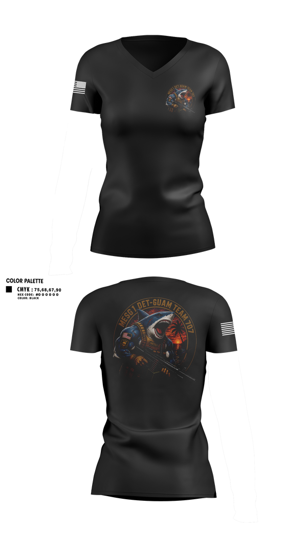 Womens Short Sleeve Vneck Shirt, MESG-1 DET GUAM TEAM 707, Navy, Teamtime, Team time, sublimation, custom sports apparel, team uniforms, spirit wear, spiritwear, sports uniforms, custom shirts, team store, custom team store, fundraiser sports, apparel fundraiser