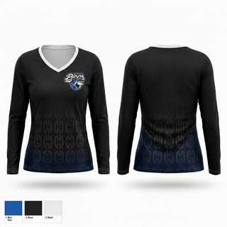 Womens Long Sleeve Vneck Shirt, Detroit Bees, Softball, Teamtime, Team time, sublimation, custom sports apparel, team uniforms, spirit wear, spiritwear, sports uniforms, custom shirts, team store, custom team store, fundraiser sports, apparel fundraiser