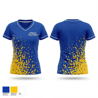 Womens Short Sleeve Vneck Shirt, Delaware Flag Football, , Teamtime, Team time, sublimation, custom sports apparel, team uniforms, spirit wear, spiritwear, sports uniforms, custom shirts, team store, custom team store, fundraiser sports, apparel fundraiser