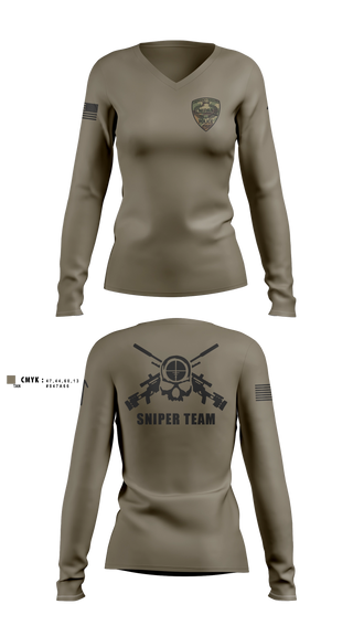 Womens Long Sleeve Vneck Shirt, NIPAS Est Marksmen, Police, Teamtime, Team time, sublimation, custom sports apparel, team uniforms, spirit wear, spiritwear, sports uniforms, custom shirts, team store, custom team store, fundraiser sports, apparel fundraiser