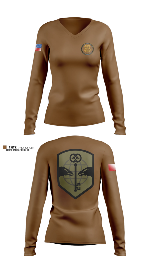 Womens Long Sleeve Vneck Shirt, 752d Military Intelligence, Army, Teamtime, Team time, sublimation, custom sports apparel, team uniforms, spirit wear, spiritwear, sports uniforms, custom shirts, team store, custom team store, fundraiser sports, apparel fundraiser