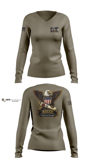 Womens Long Sleeve Vneck Shirt, AGCCC, 001-26, Army, Teamtime, Team time, sublimation, custom sports apparel, team uniforms, spirit wear, spiritwear, sports uniforms, custom shirts, team store, custom team store, fundraiser sports, apparel fundraiser