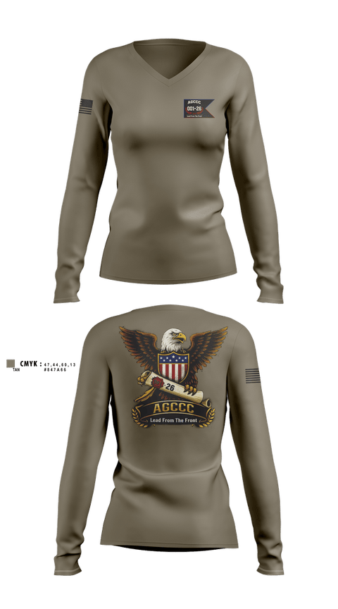 Womens Long Sleeve Vneck Shirt, AGCCC, 001-26, Army, Teamtime, Team time, sublimation, custom sports apparel, team uniforms, spirit wear, spiritwear, sports uniforms, custom shirts, team store, custom team store, fundraiser sports, apparel fundraiser