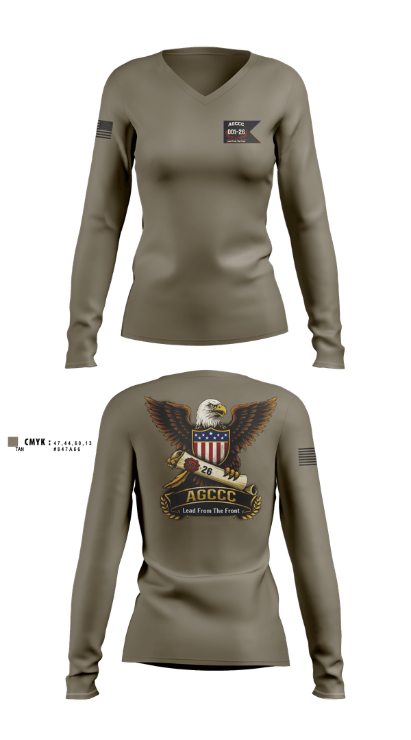 Womens Long Sleeve Vneck Shirt, AGCCC, 001-26, Army, Teamtime, Team time, sublimation, custom sports apparel, team uniforms, spirit wear, spiritwear, sports uniforms, custom shirts, team store, custom team store, fundraiser sports, apparel fundraiser