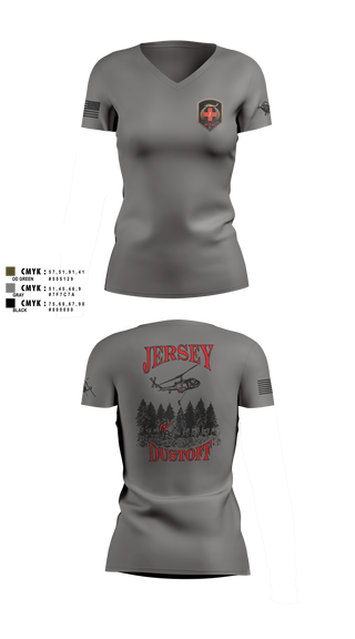Womens Short Sleeve Vneck Shirt, 1-171 MEDEVAC Dustoff, National Guard, Teamtime, Team time, sublimation, custom sports apparel, team uniforms, spirit wear, spiritwear, sports uniforms, custom shirts, team store, custom team store, fundraiser sports, apparel fundraiser
