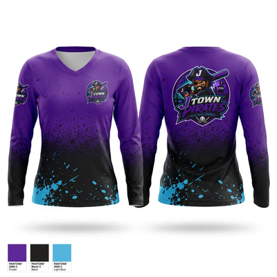 J-Town Pirates Women's Long Sleeve V-neck Shirt - 1