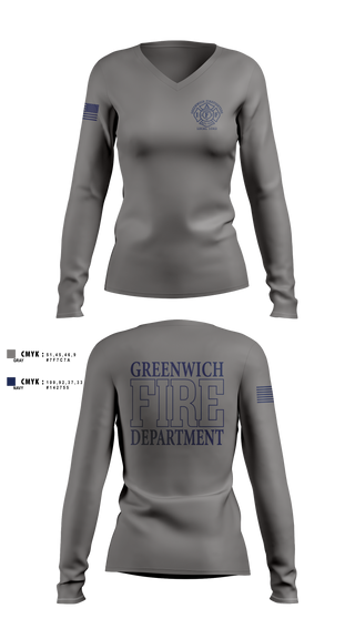 Womens Long Sleeve Vneck Shirt, Greenwich Fire Local 1042, Fire Department, Teamtime, Team time, sublimation, custom sports apparel, team uniforms, spirit wear, spiritwear, sports uniforms, custom shirts, team store, custom team store, fundraiser sports, apparel fundraiser