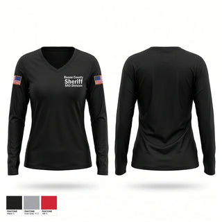 Womens Long Sleeve Vneck Shirt, Boone County Sheriff / SRO Division, Police, Teamtime, Team time, sublimation, custom sports apparel, team uniforms, spirit wear, spiritwear, sports uniforms, custom shirts, team store, custom team store, fundraiser sports, apparel fundraiser