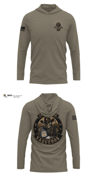 Long Sleeve hooded sunshirt, 2nd Platoon Vaqueros, Army, Teamtime, Team time, sublimation, custom sports apparel, team uniforms, spirit wear, spiritwear, sports uniforms, custom shirts, team store, custom team store, fundraiser sports, apparel fundraiser
