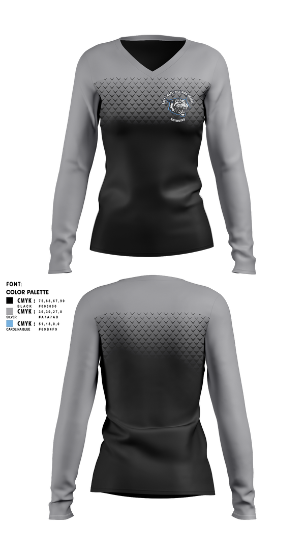 Womens Long Sleeve Vneck Shirt, East Chapel Hill High School Swimming, Swimming, Teamtime, Team time, sublimation, custom sports apparel, team uniforms, spirit wear, spiritwear, sports uniforms, custom shirts, team store, custom team store, fundraiser sports, apparel fundraiser