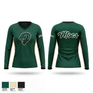Womens Long Sleeve Vneck Shirt, Jacksonville Athletic Academy College Moccasins, , Teamtime, Team time, sublimation, custom sports apparel, team uniforms, spirit wear, spiritwear, sports uniforms, custom shirts, team store, custom team store, fundraiser sports, apparel fundraiser