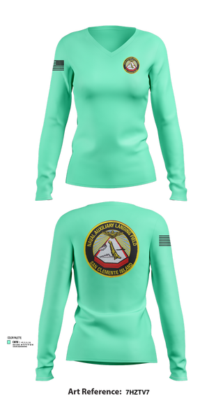 Womens Long Sleeve Vneck Shirt, NAVAL AUXILIARY LANDING FIELD SAN CLEMENTE ISLAND, Navy, Teamtime, Team time, sublimation, custom sports apparel, team uniforms, spirit wear, spiritwear, sports uniforms, custom shirts, team store, custom team store, fundraiser sports, apparel fundraiser