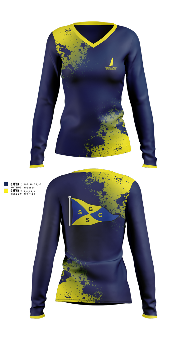 Womens Long Sleeve Vneck Shirt, Stewarts Gully Sailing Club, Spirit Store, Teamtime, Team time, sublimation, custom sports apparel, team uniforms, spirit wear, spiritwear, sports uniforms, custom shirts, team store, custom team store, fundraiser sports, apparel fundraiser