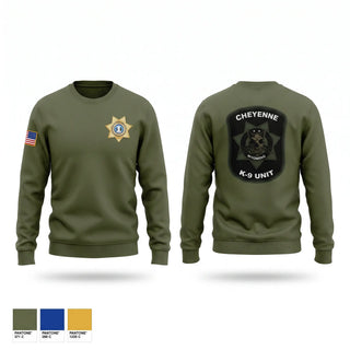 Crew Neck Sweatshirt, Cheyenne pd k9, Police, Teamtime, Team time, sublimation, custom sports apparel, team uniforms, spirit wear, spiritwear, sports uniforms, custom shirts, team store, custom team store, fundraiser sports, apparel fundraiser