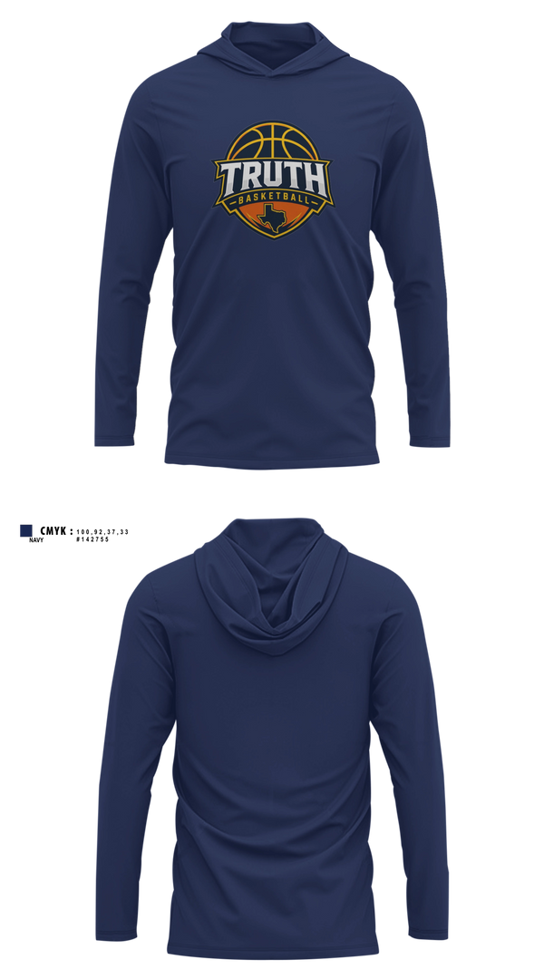 Long Sleeve hooded sunshirt, Truth Basketball, Women's Basketball, Teamtime, Team time, sublimation, custom sports apparel, team uniforms, spirit wear, spiritwear, sports uniforms, custom shirts, team store, custom team store, fundraiser sports, apparel fundraiser